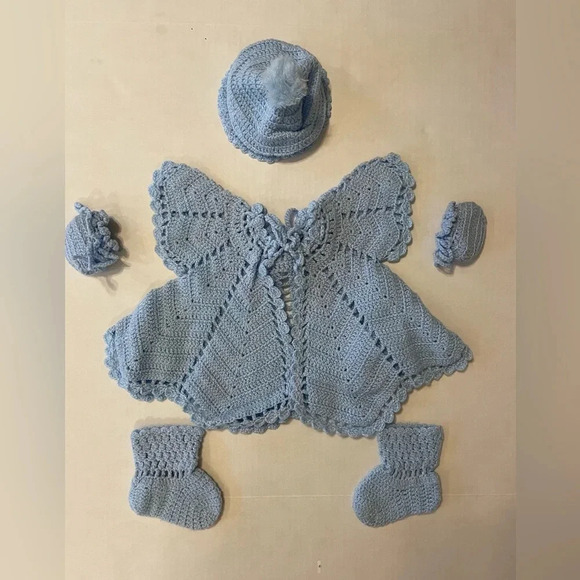 Crochet Light Blue 6-piece Set Baby Outfit Butterfly 3-9 Months NWOT - Picture 7 of 7
